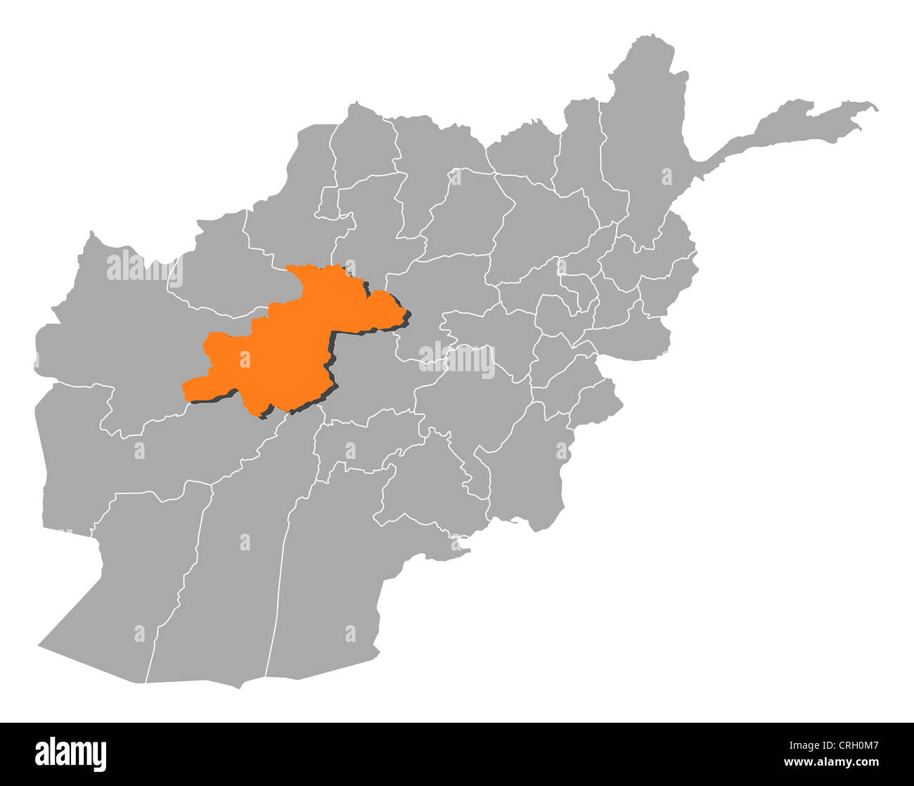 Political map of Afghanistan with the several provinces where Ghor is highlighted. Stock Photo