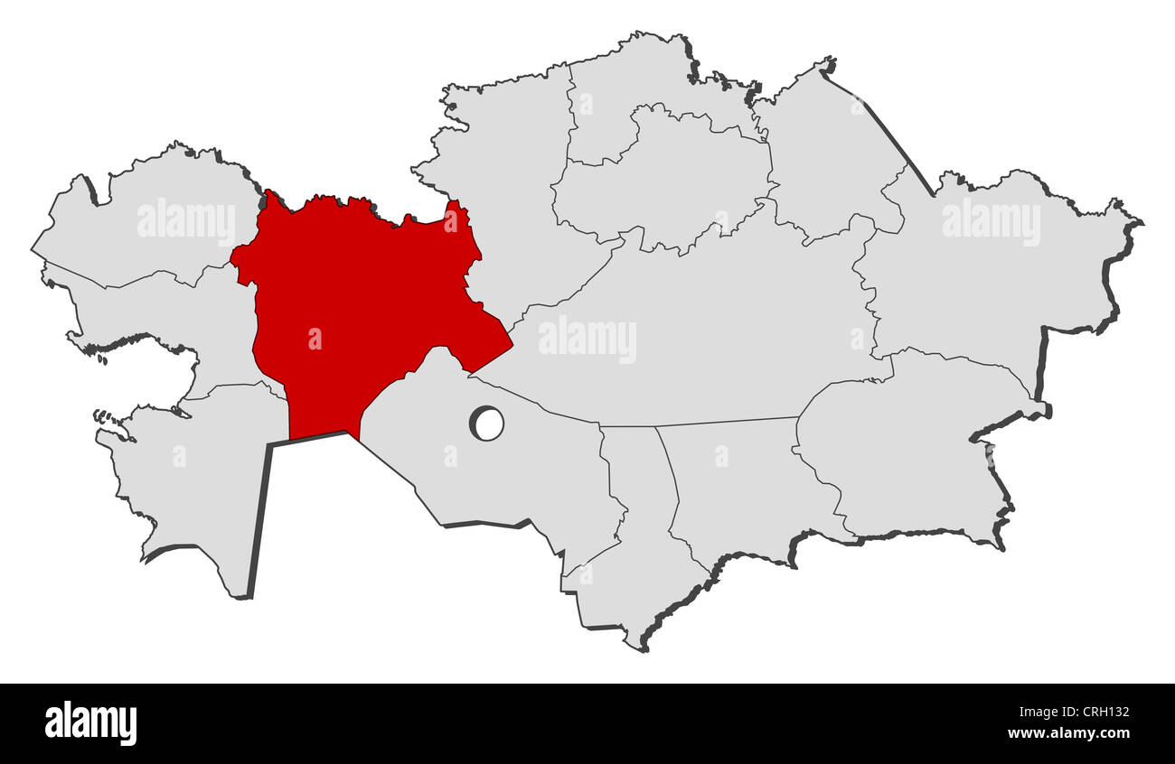 Political map of Kazakhstan with the several regions where Aktobe is Political map of Kazakhstan with the several regions where Aktobe is
