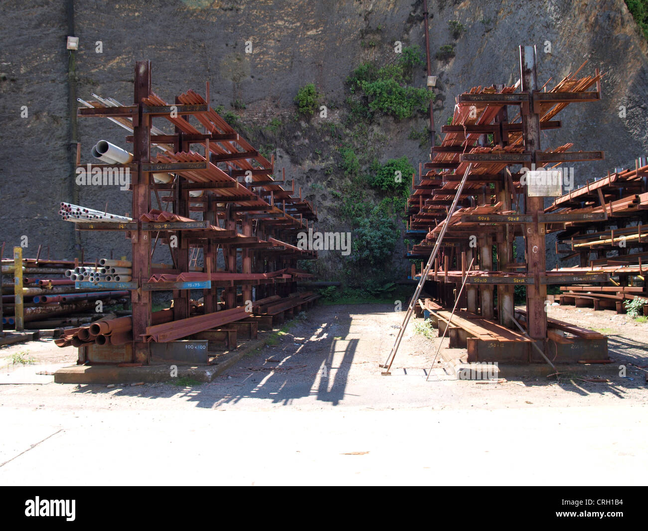 Racks of metal, Falmouth Docks, Cornwall, UK Stock Photo