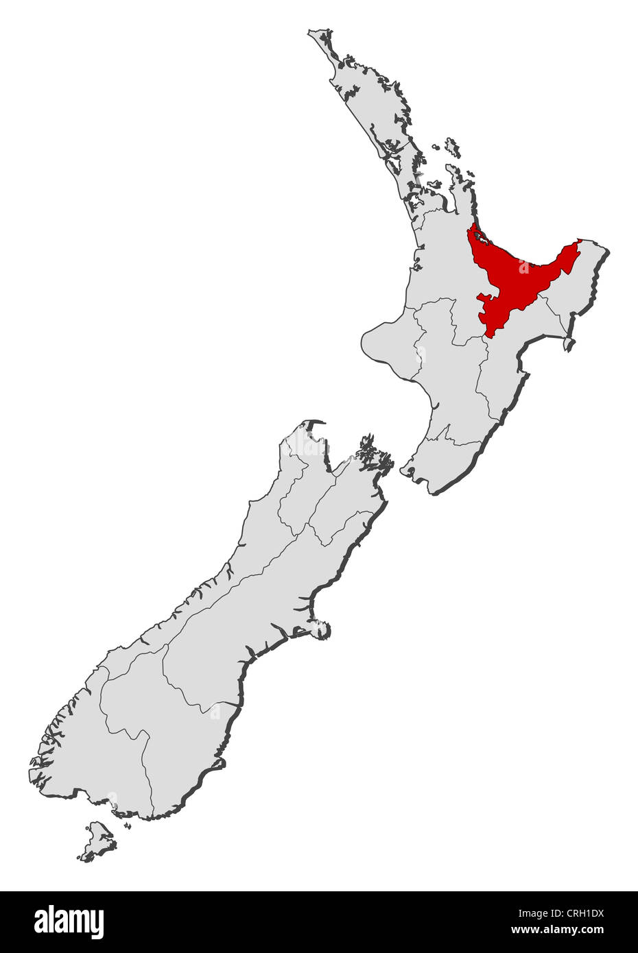Political map of New Zealand with the several regions where Bay of Plenty is highlighted Stock Political map of New Zealand with the several regions where Bay of Plenty is highlighted Stock