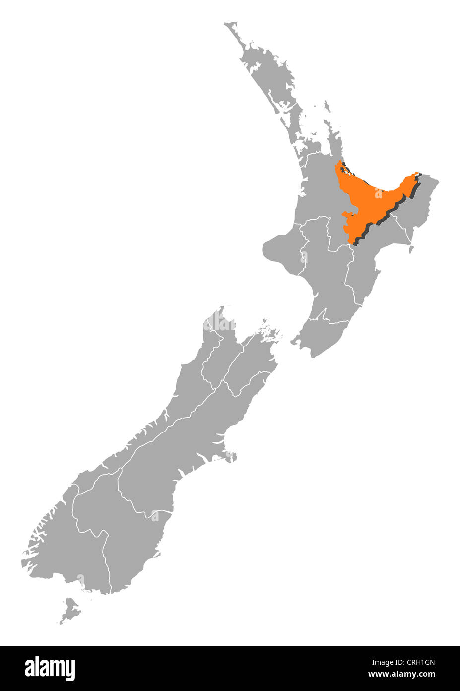 Political map of New Zealand with the several regions where Bay of Plenty is highlighted Stock Political map of New Zealand with the several regions where Bay of Plenty is highlighted Stock