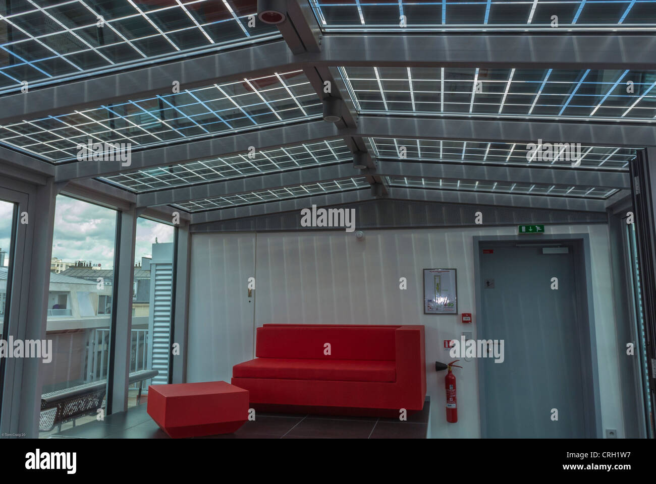 Paris France Glass Ceiling Solar Panels New Green Office Stock