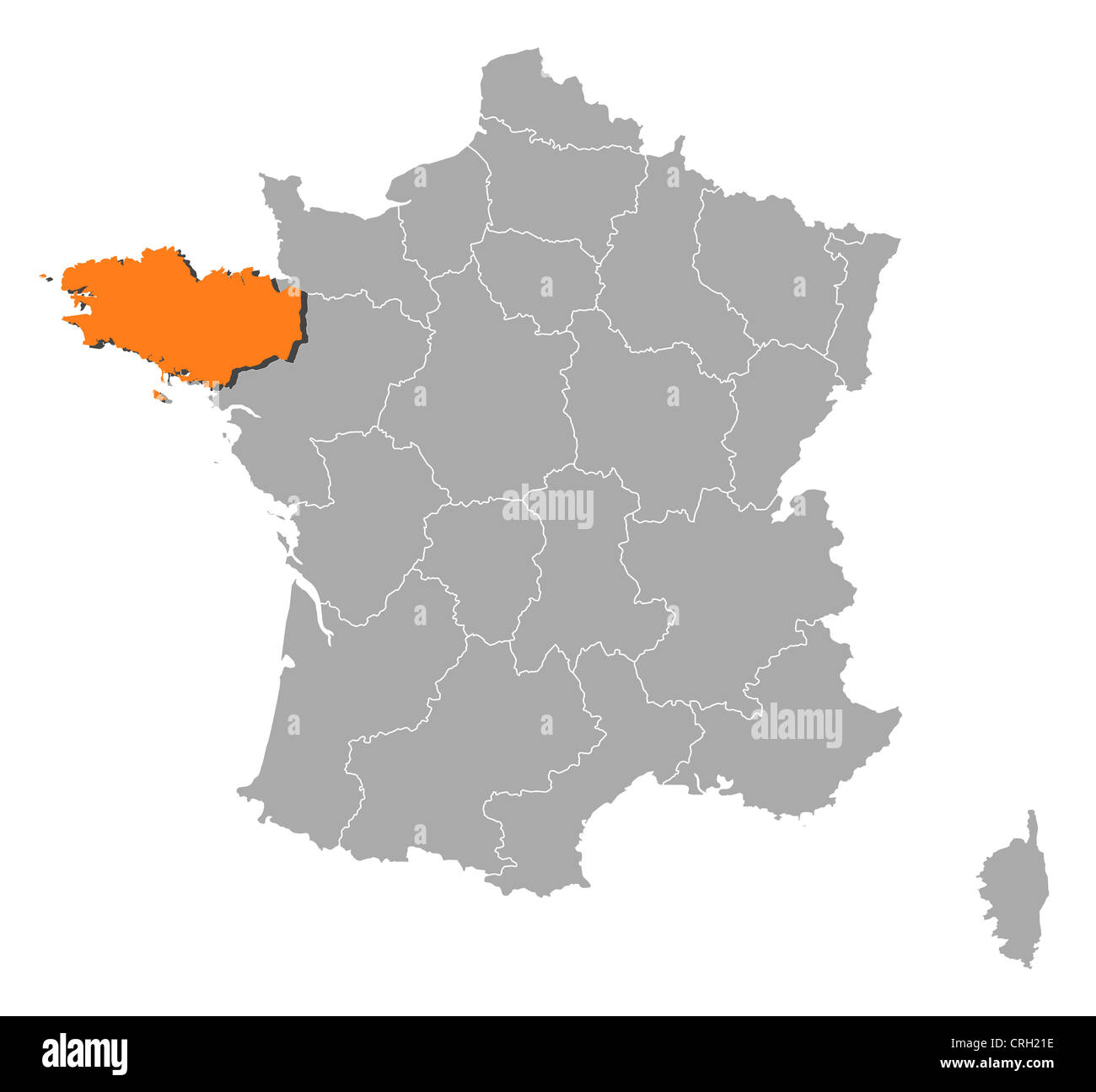 Brittany Region France Map Political Map Of France With The Several Regions Where Brittany Is  Highlighted Stock Photo - Alamy