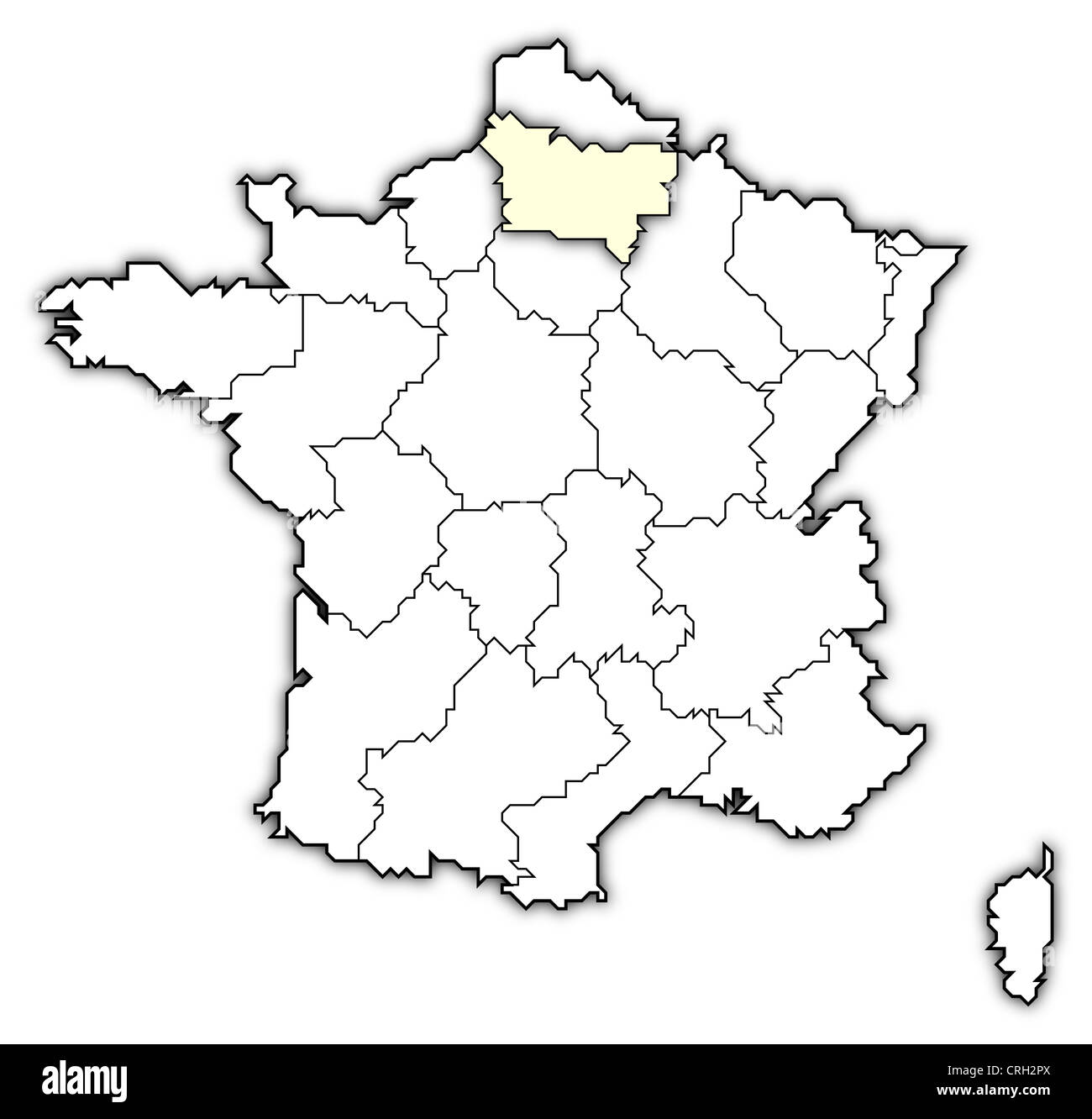 Political map of France with the several regions where Picardy is ...