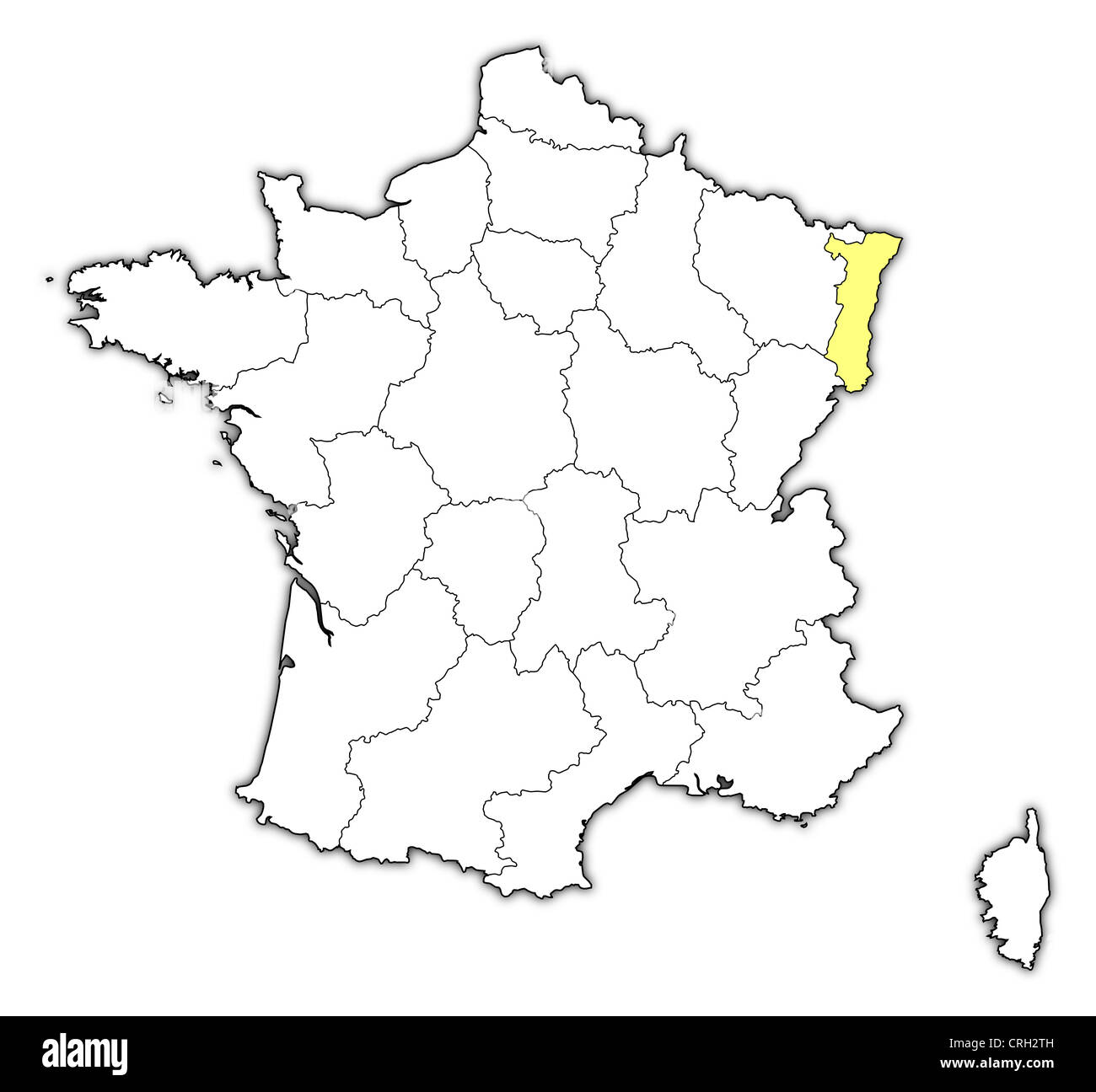 Political map of France with the several regions where Alsace is ...