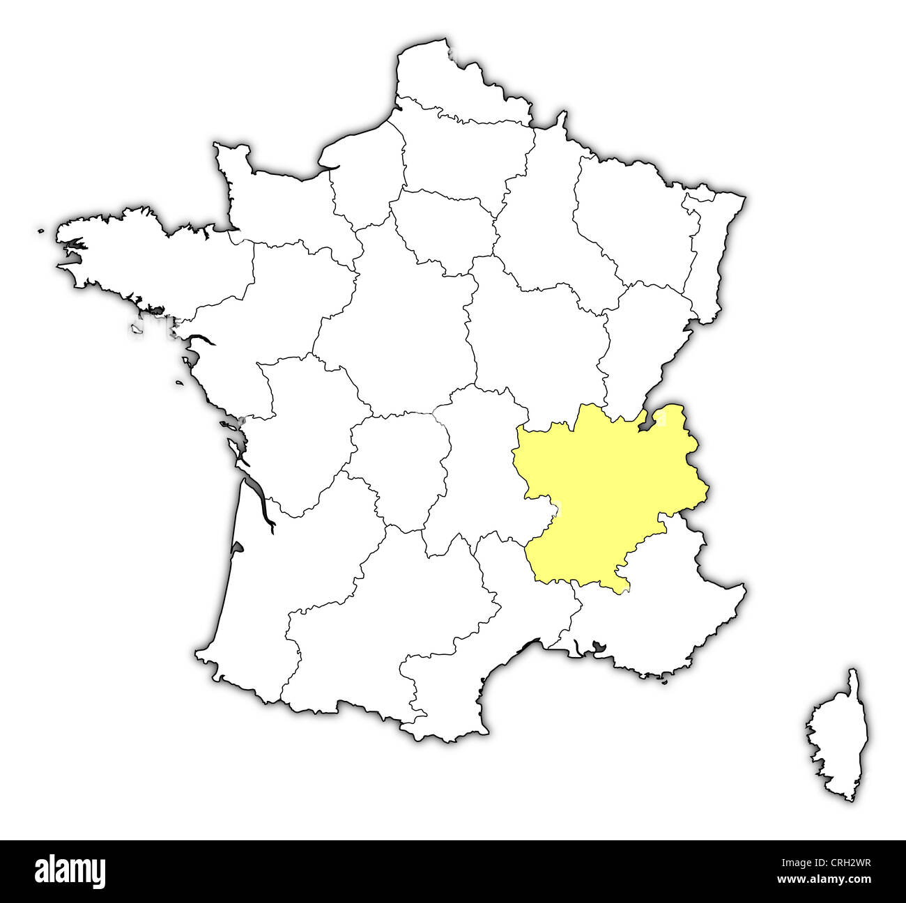 Political map of France with the several regions where Rhône-Alpes is ...