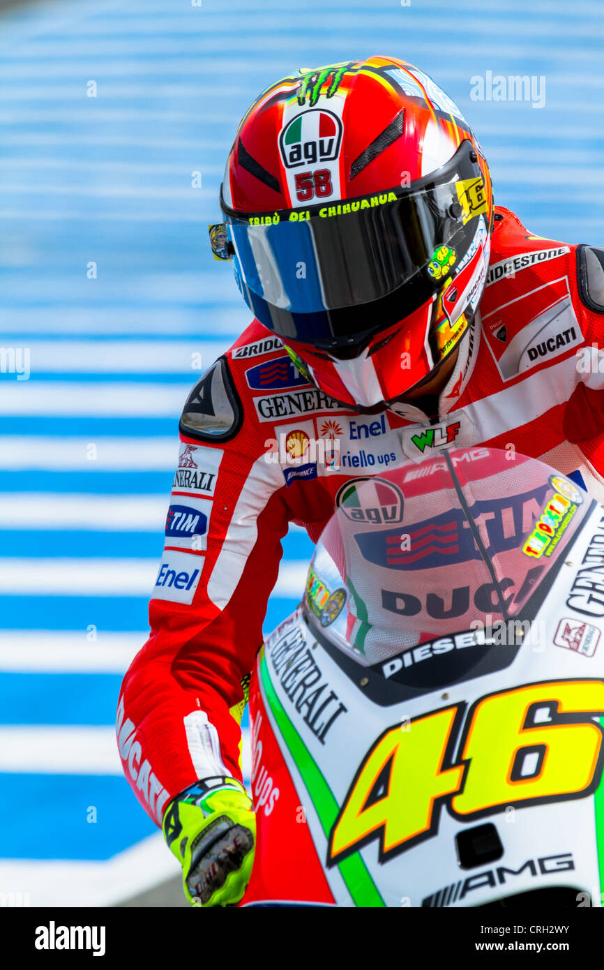 MotoGP motorcyclist Valentino Rossi races in the MotoGP Official Trainnig Stock Photo