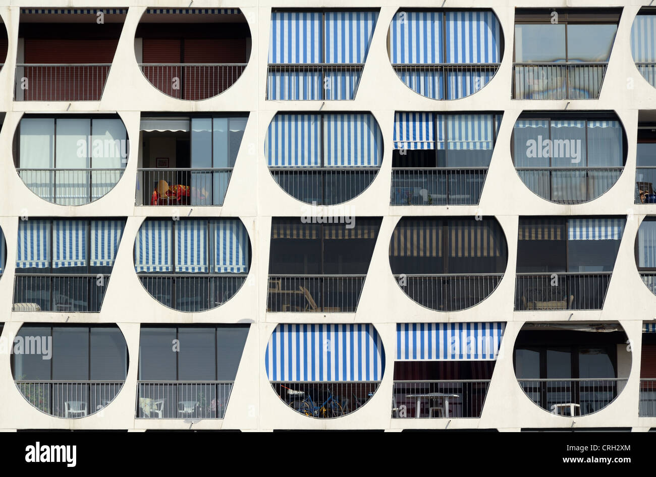 Window Patterns of Pyramid-Shaped Apartment Building at La Grande-Motte Hérault France Stock Photo
