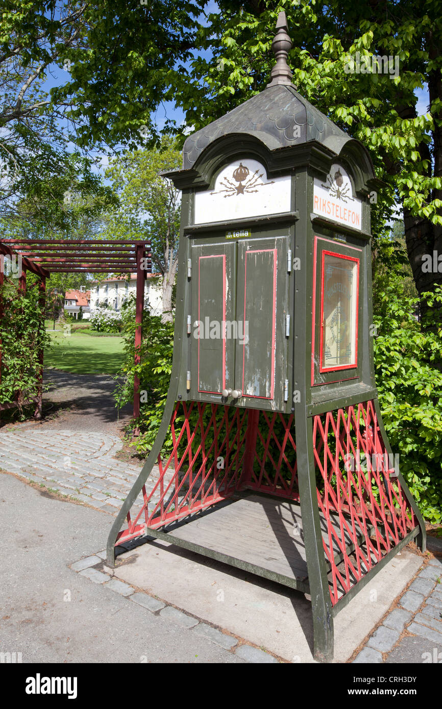 Old telephone booth at Stora gatan, Sigtuna (Sweden) Stock Photo