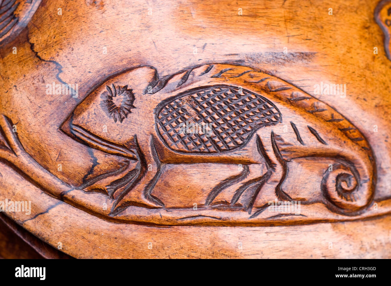 Chameleon wood carving, Central Market, Mahajanga, Madagascar Stock Photo