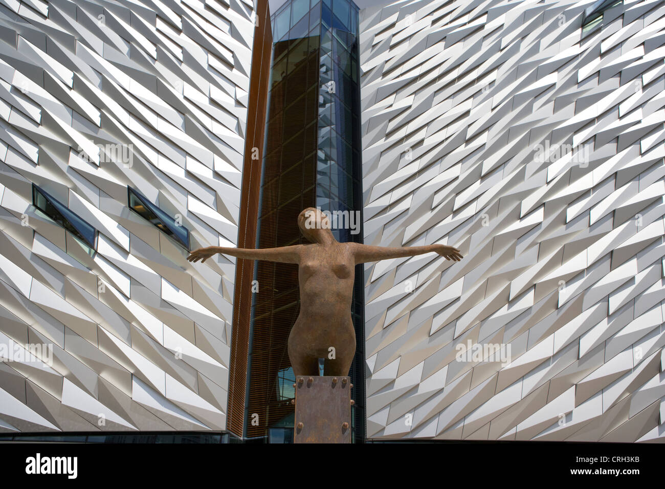 titanica sculpture by rowan gillespie outside titanic belfast visitor centre northern ireland uk Stock Photo