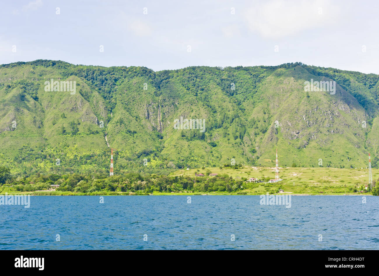 Lake Toba and surrounding mountains in Sumatra Stock Photo