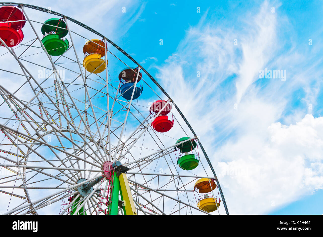Colorful ferris wheel on blue sky background Stock Photo - Alamy