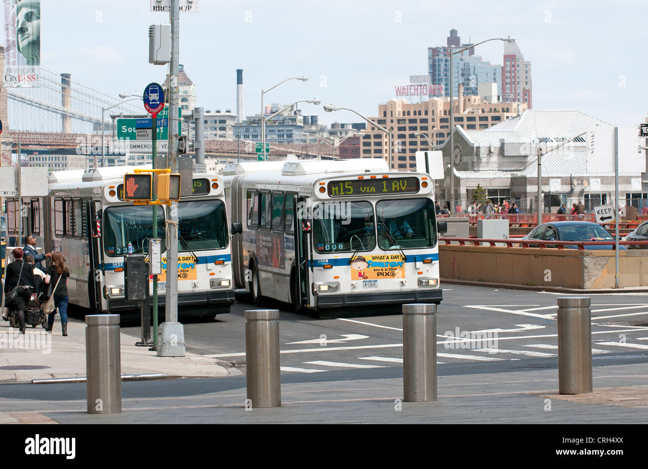 MTA New York buses on South Street Manhattan NY USA Stock Photo Alamy