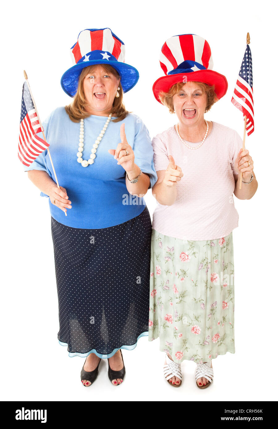Enthusiastic American patriotic Tea Party voters. Full body isolated.  Stock Photo