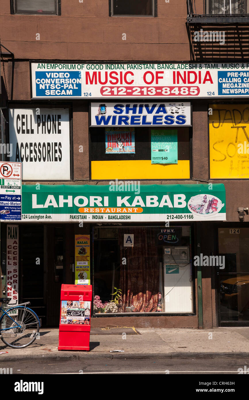Shop fronts, Indian businesses, Murray Hill, NYC Stock Photo