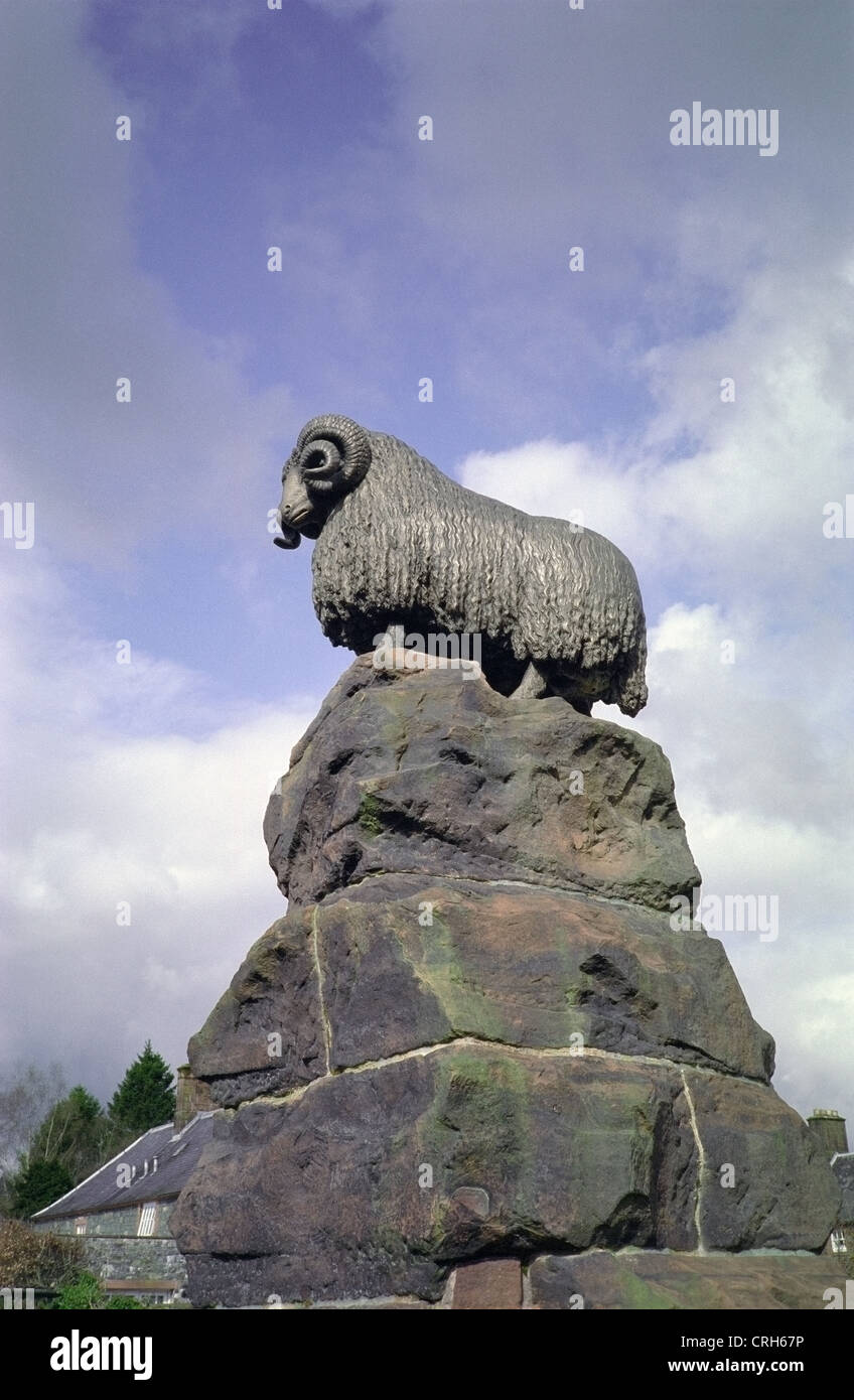 Colvin Fountain with Moffat Ram Sculpture, Moffat, Annandale, Dumfries & Galloway, Scotland, UK Stock Photo