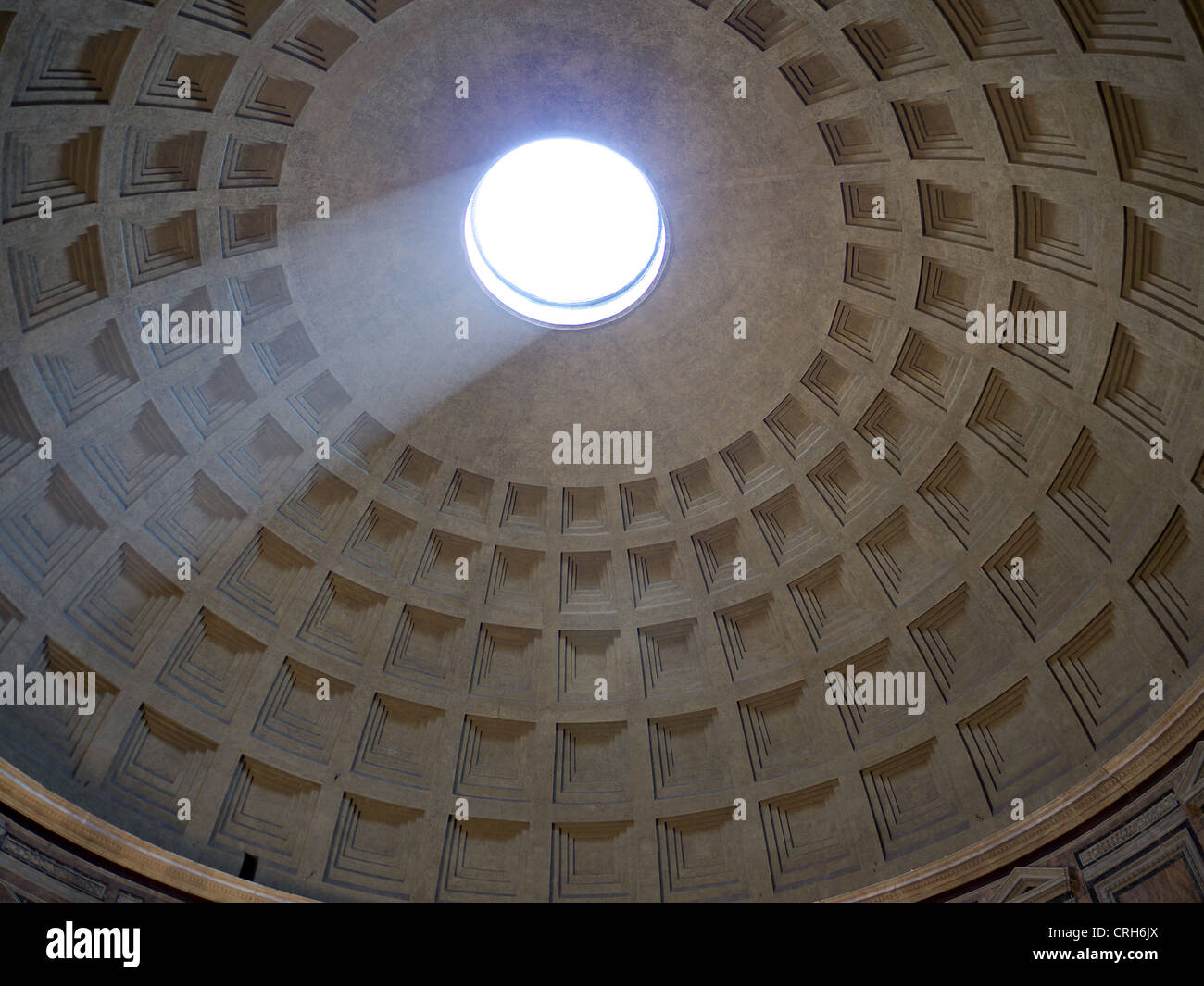 View of the interior of the Pantheon in Rome Italy with a shaft of light entering via the Oculus Stock Photo