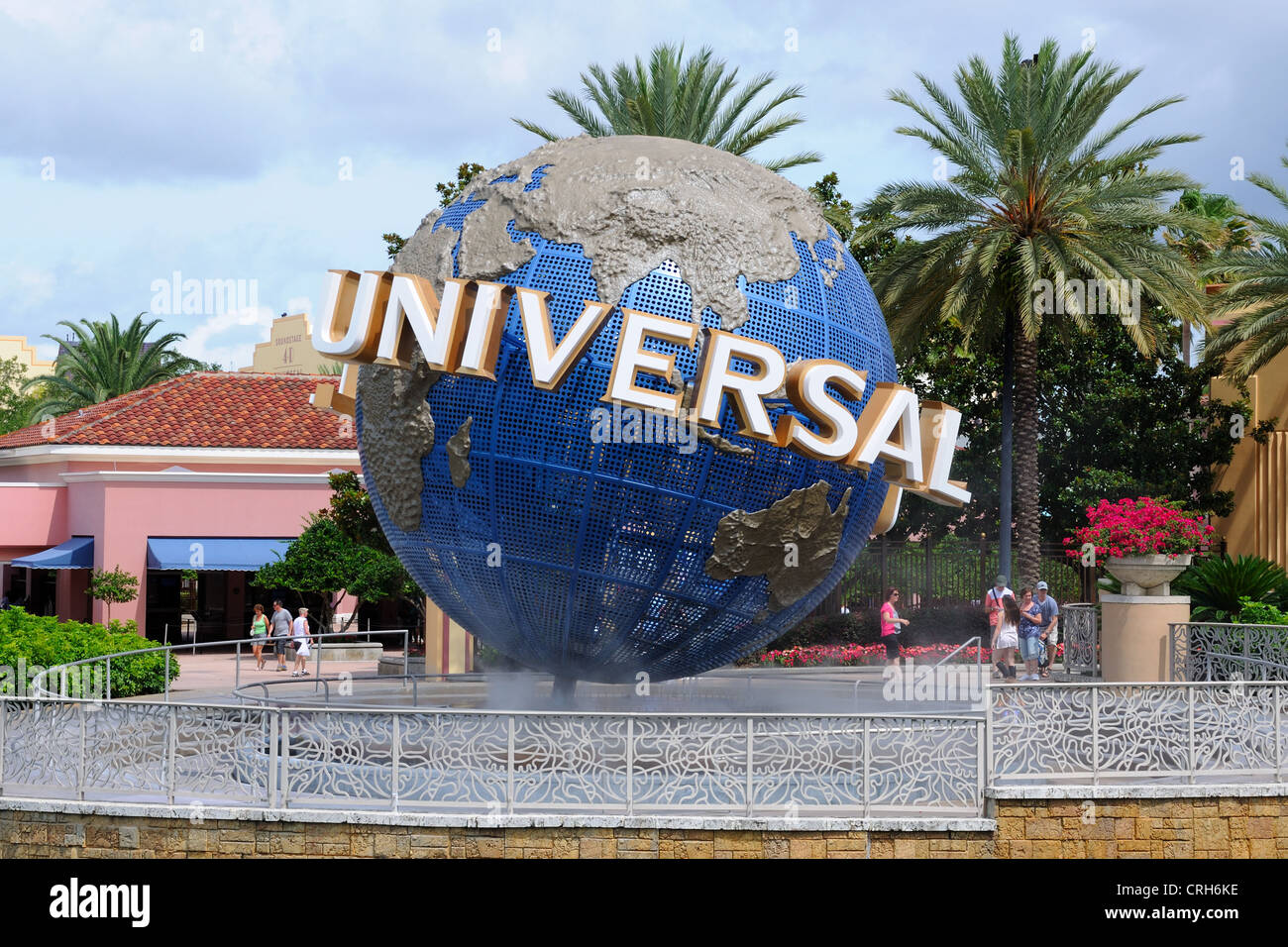 Universal studios revolving globe water feature in Florida, USA Stock