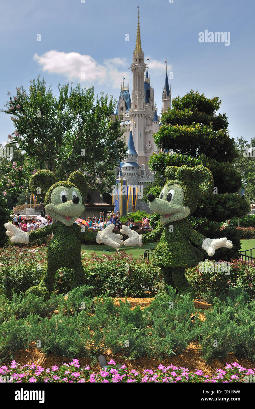 Mickey and Minnie topiary in the Magic Kingdom garden, Orlando, Florida