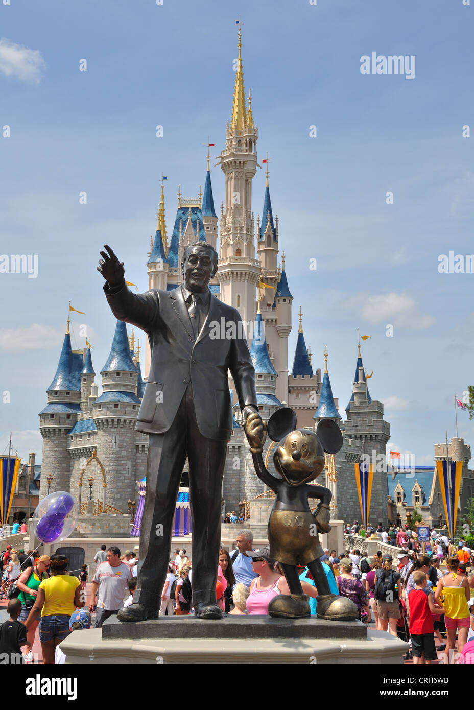 Statue of Walt Disney and Mickey mouse at the Magic Kingdom theme park in Orlando, Florida Stock Photo