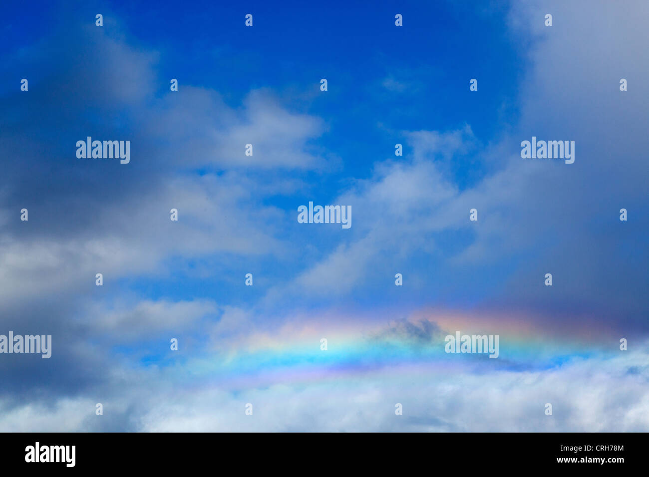 Rainbow across blue sky and white clouds Stock Photo - Alamy