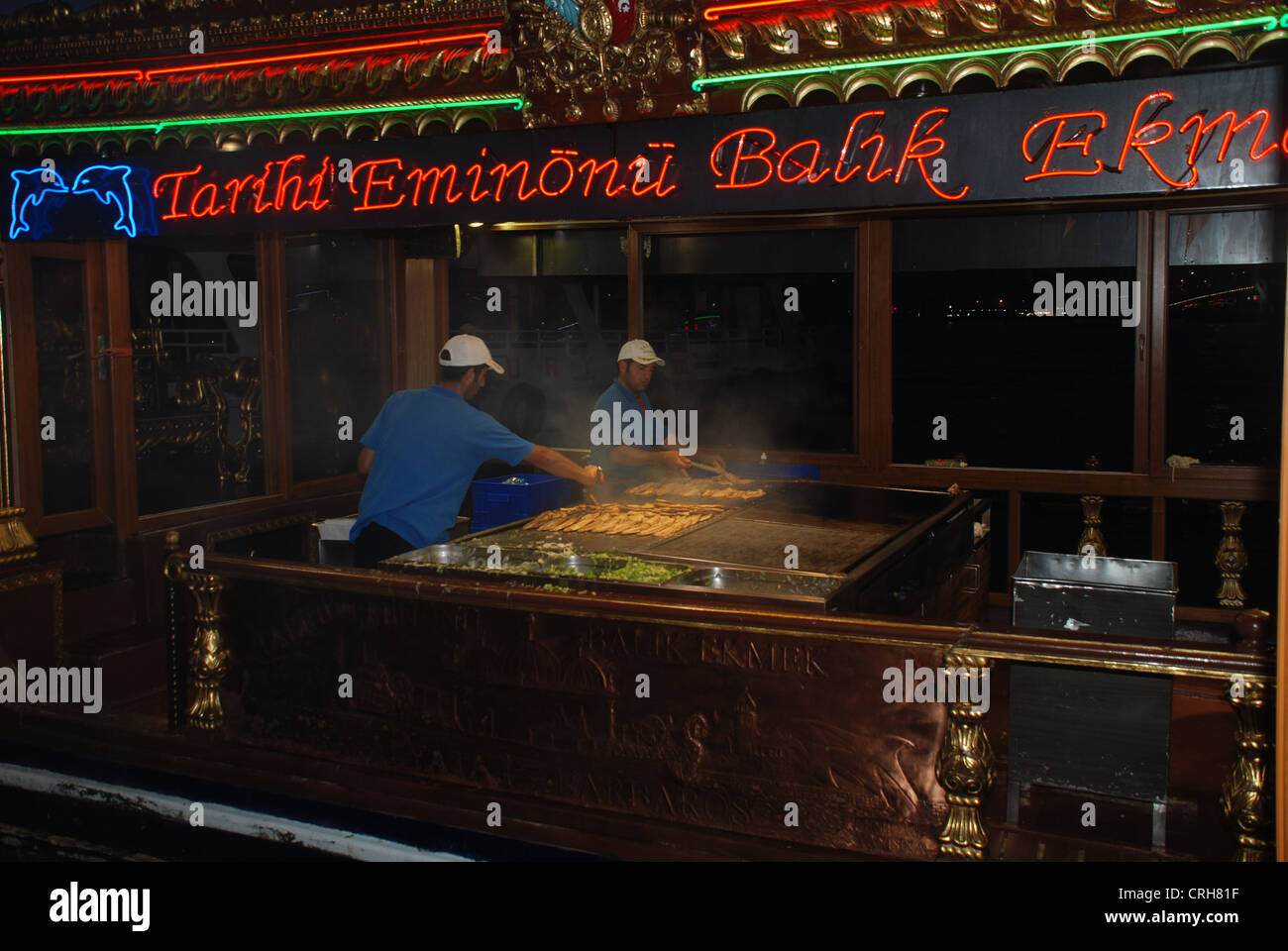 Making a fresh fish sandwich by the Bosphorus in Istanbul. Picture by