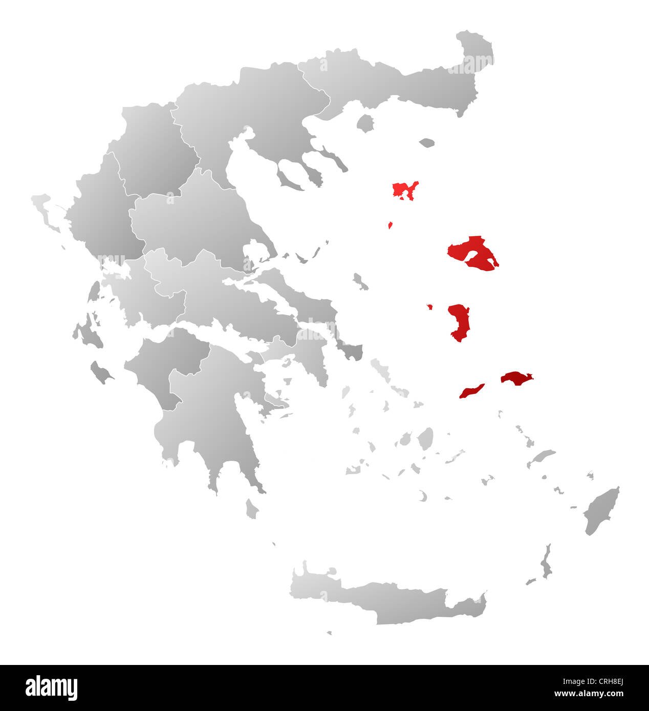 Political map of Greece with the several states where North Aegean is highlighted. Stock Photo