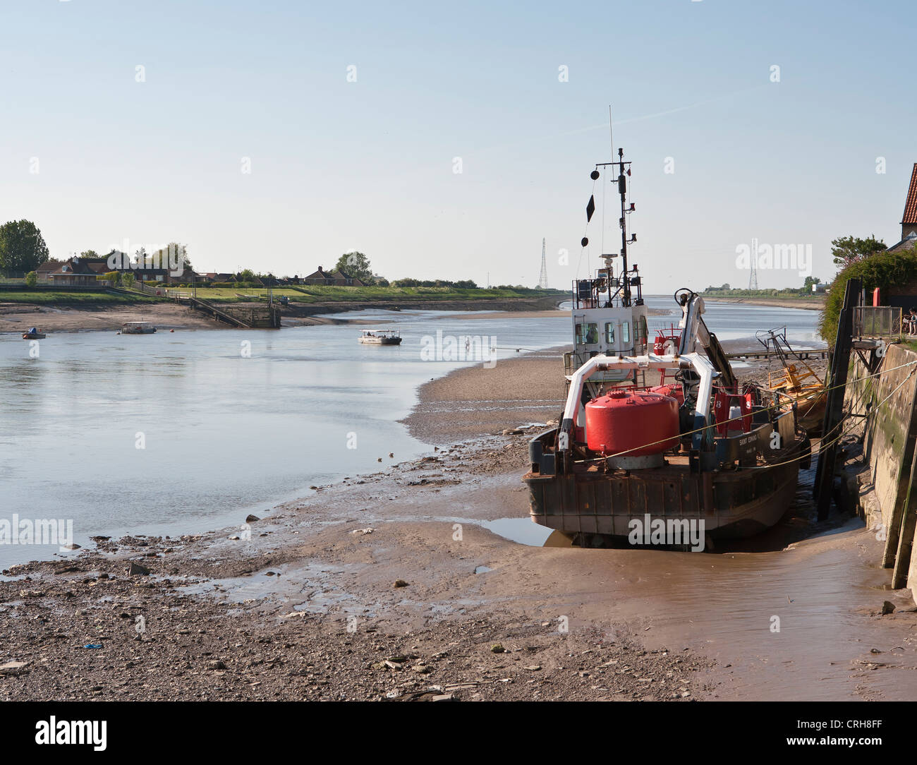 The Great Ouse at low tide with the West Lynn to Kings Lynn ferry