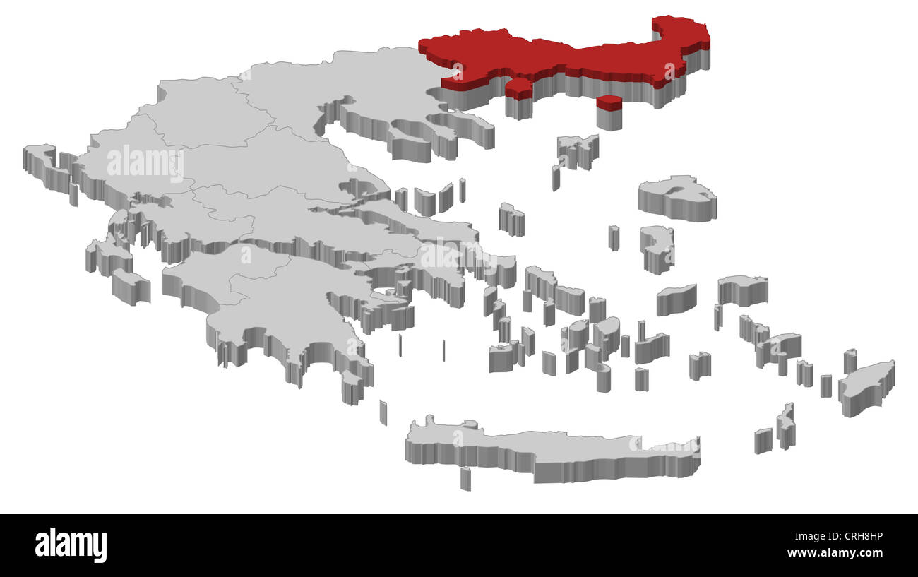 Political map of Greece with the several states where East Macedonia