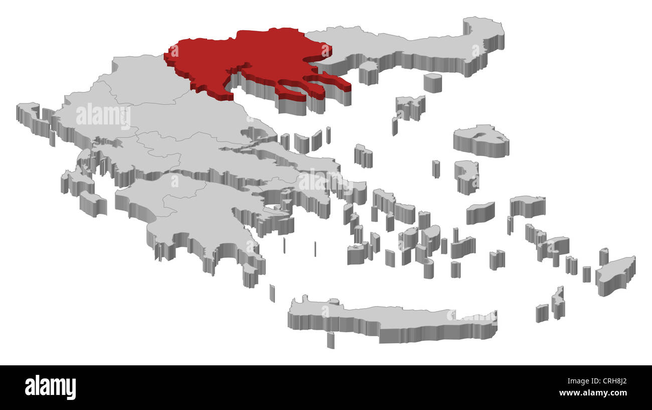 Political map of Greece with the several states where Central Macedonia