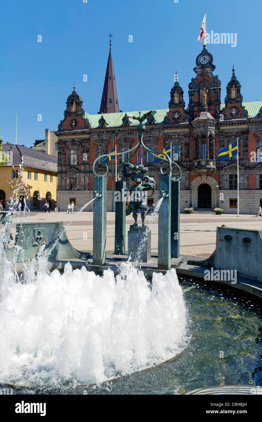 Fountain in front of the City Hall in Malmo, Sweden Stock Photo
