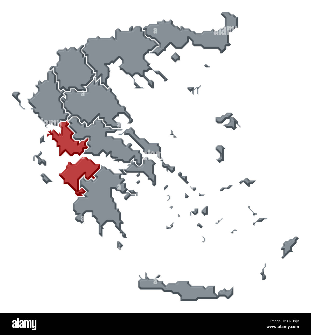 Political map of Greece with the several states where West Greece is