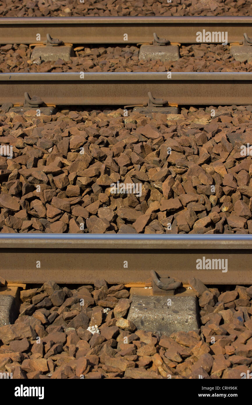 Closeup of train rails Stock Photo