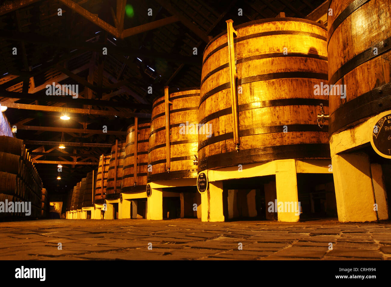 Barrels of port in the cellar of the Ferreira Port Wine Lodge in Vila