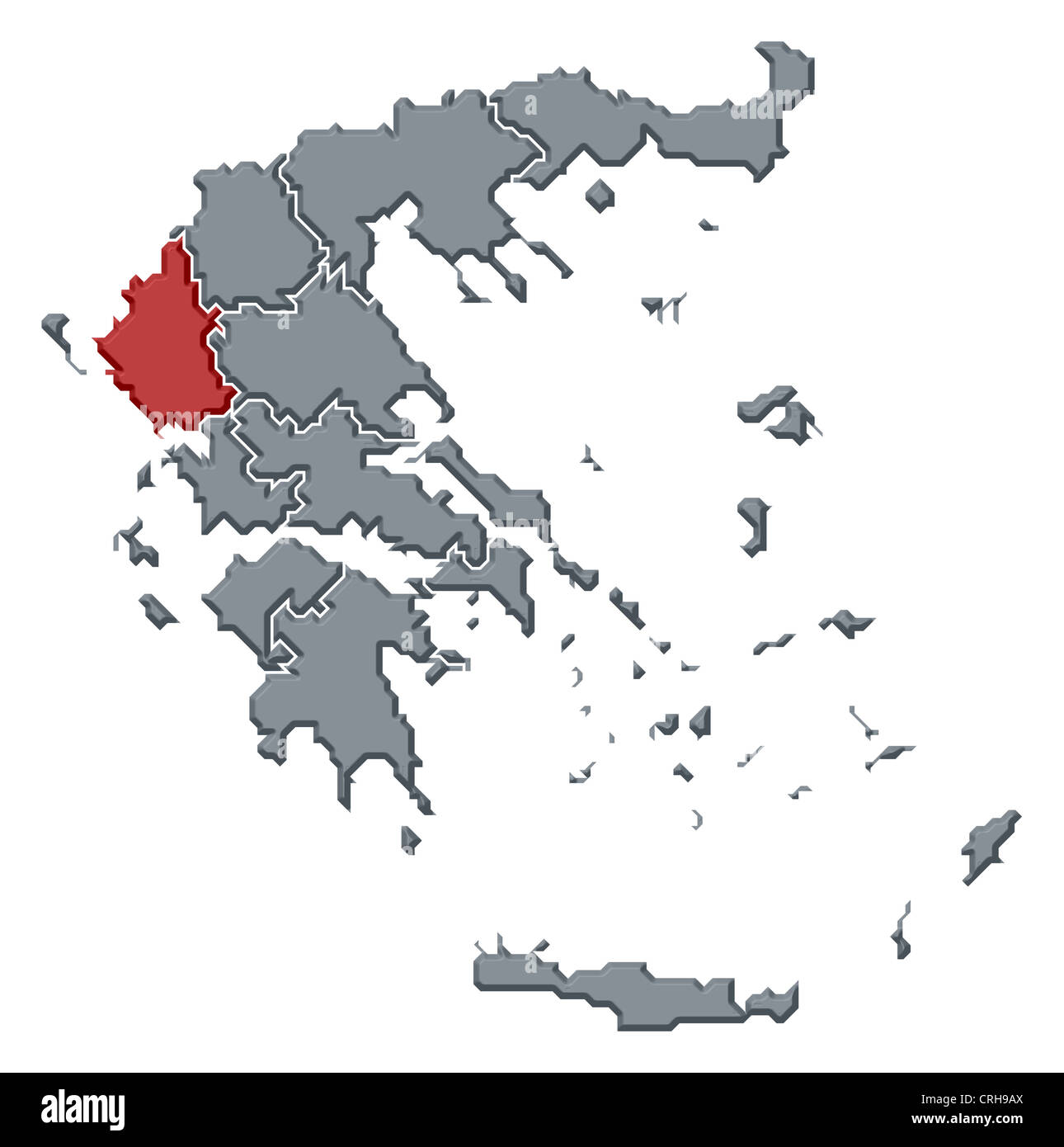 Political map of Greece with the several states where Epirus is highlighted. Stock Photo