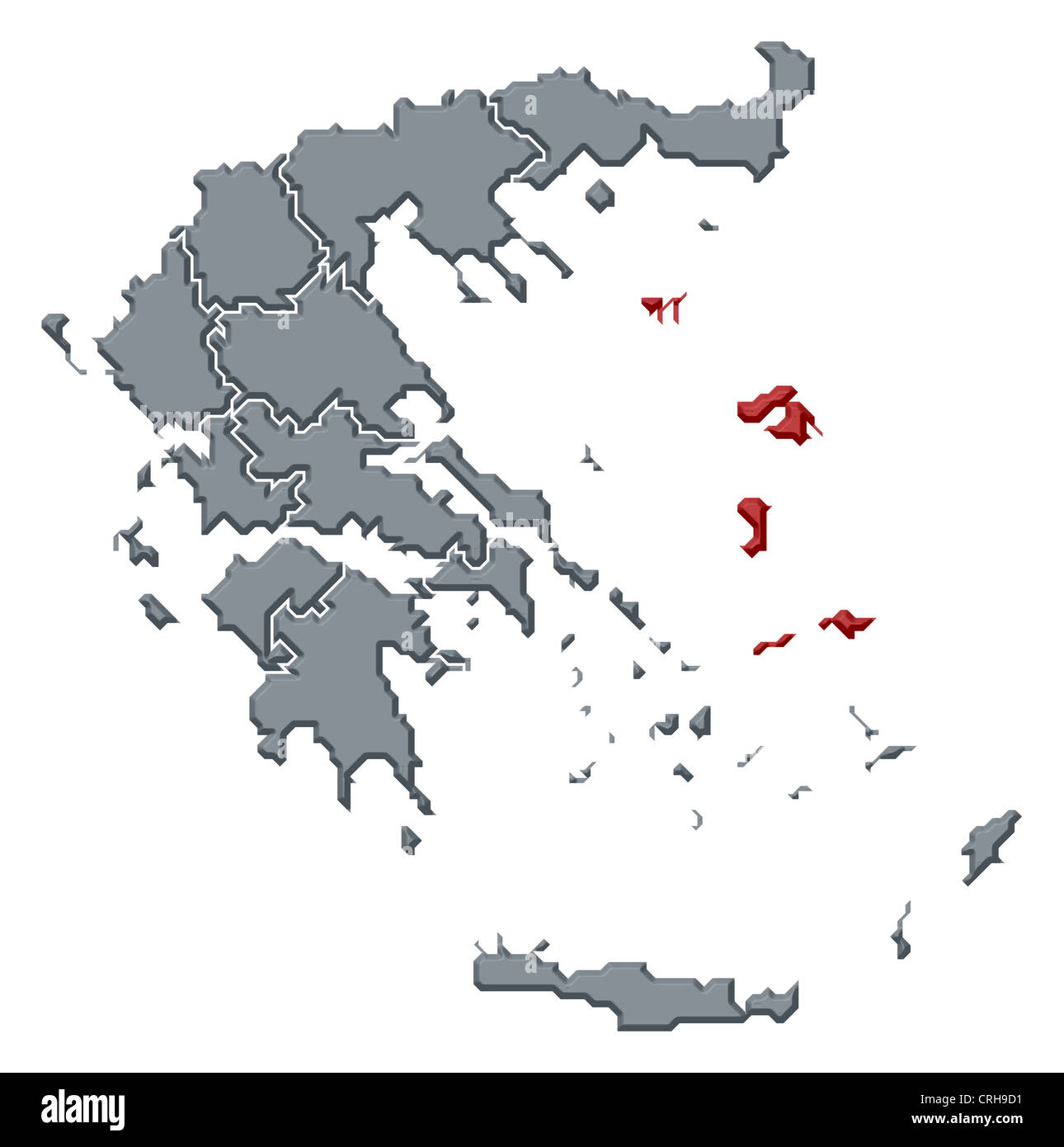 Political map of Greece with the several states where North Aegean is highlighted. Stock Photo