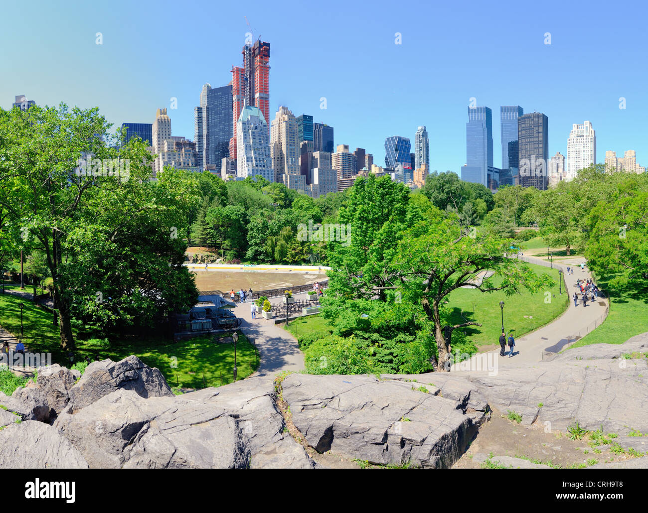 skyline of Central Park South in New York City Stock Photo
