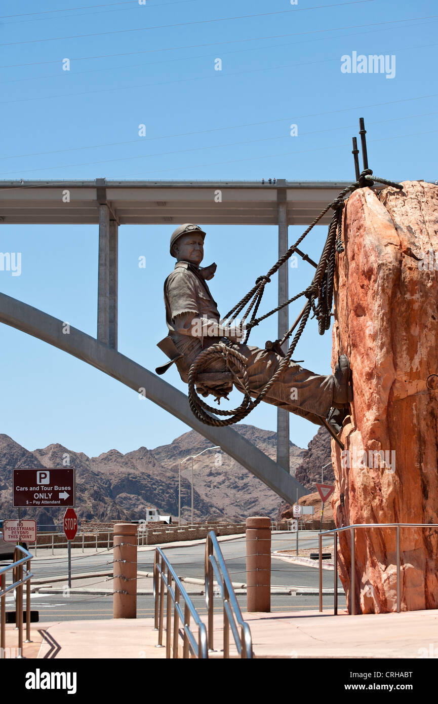 HOOVER DAM, ARIZONA, USA - JUNE 15, 2012:  Memorial statue of a High Scaler worker by Steven Liguori Stock Photo