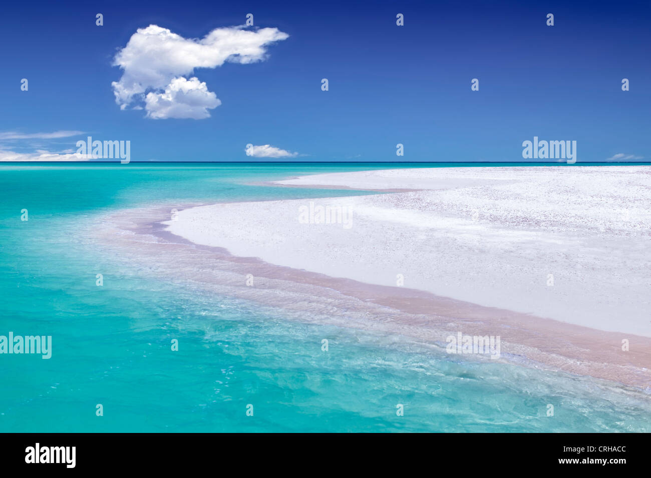 Shoreline of Fort George Cay, an uninhabited island. Turks and Caicos. Stock Photo