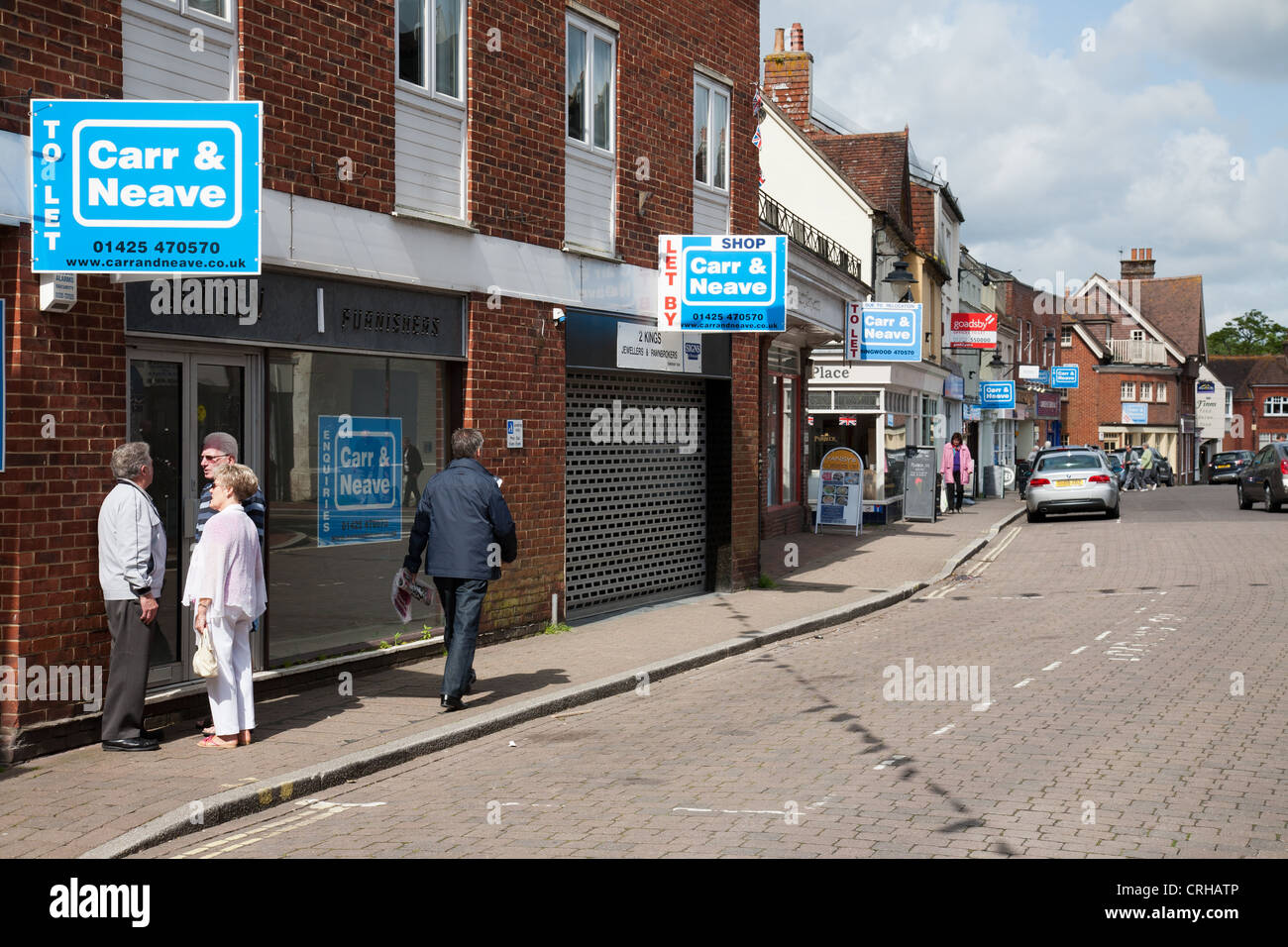 View of Ringwood high street with its empty shops and estate agent