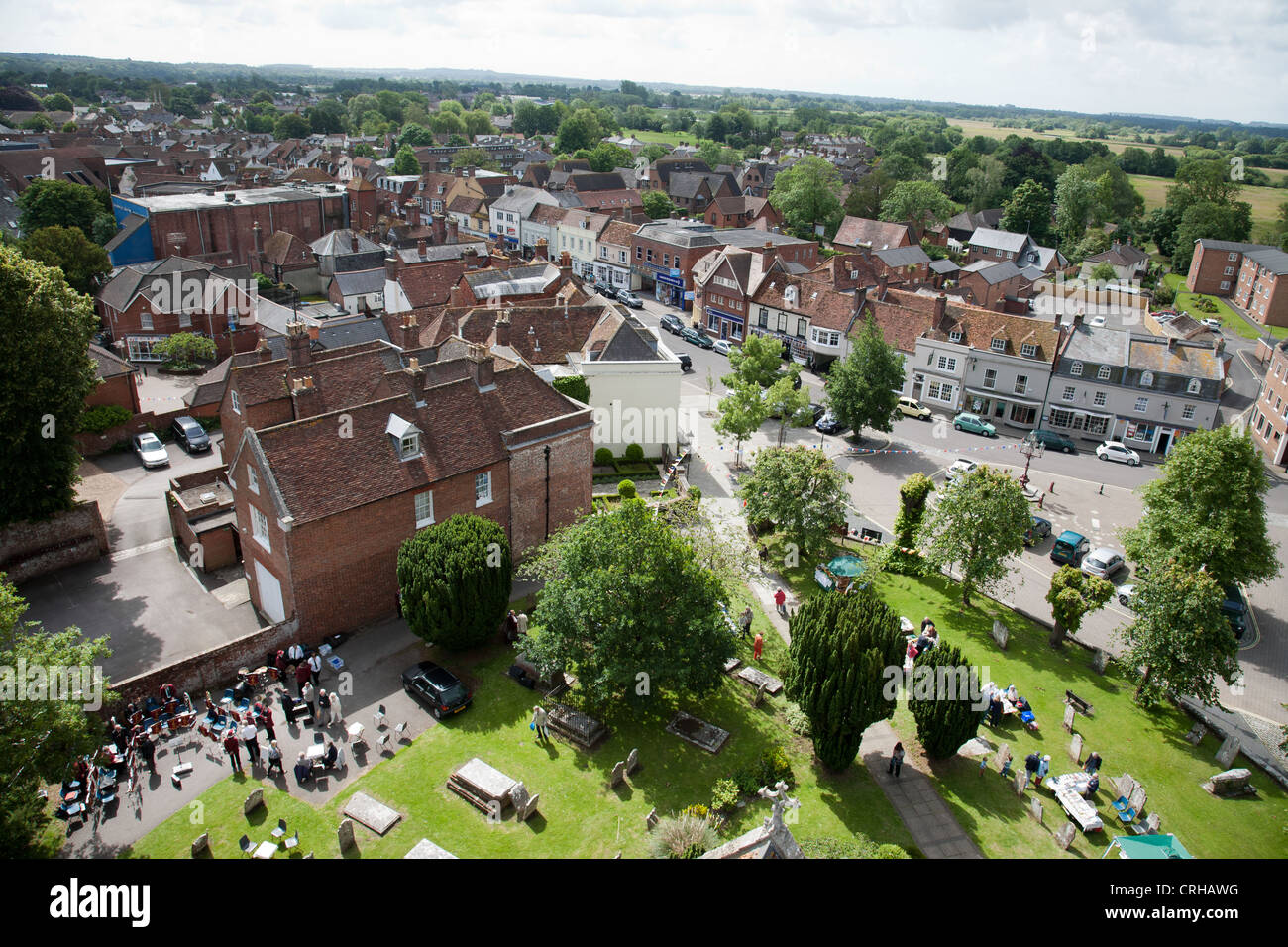 Ariel view of Ringwood taken from the church tower Stock Photo