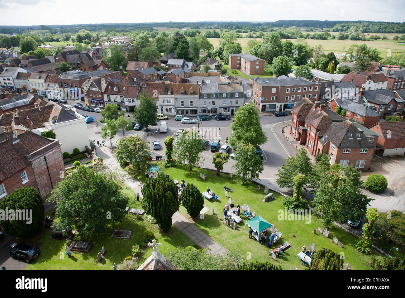 Ariel view of Ringwood taken from the church tower Stock Photo