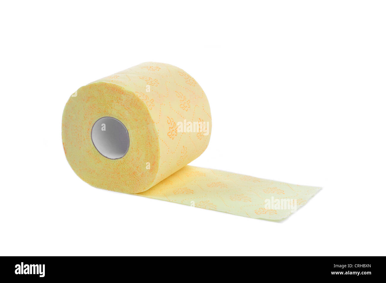 yellow toilet paper on white, background Stock Photo