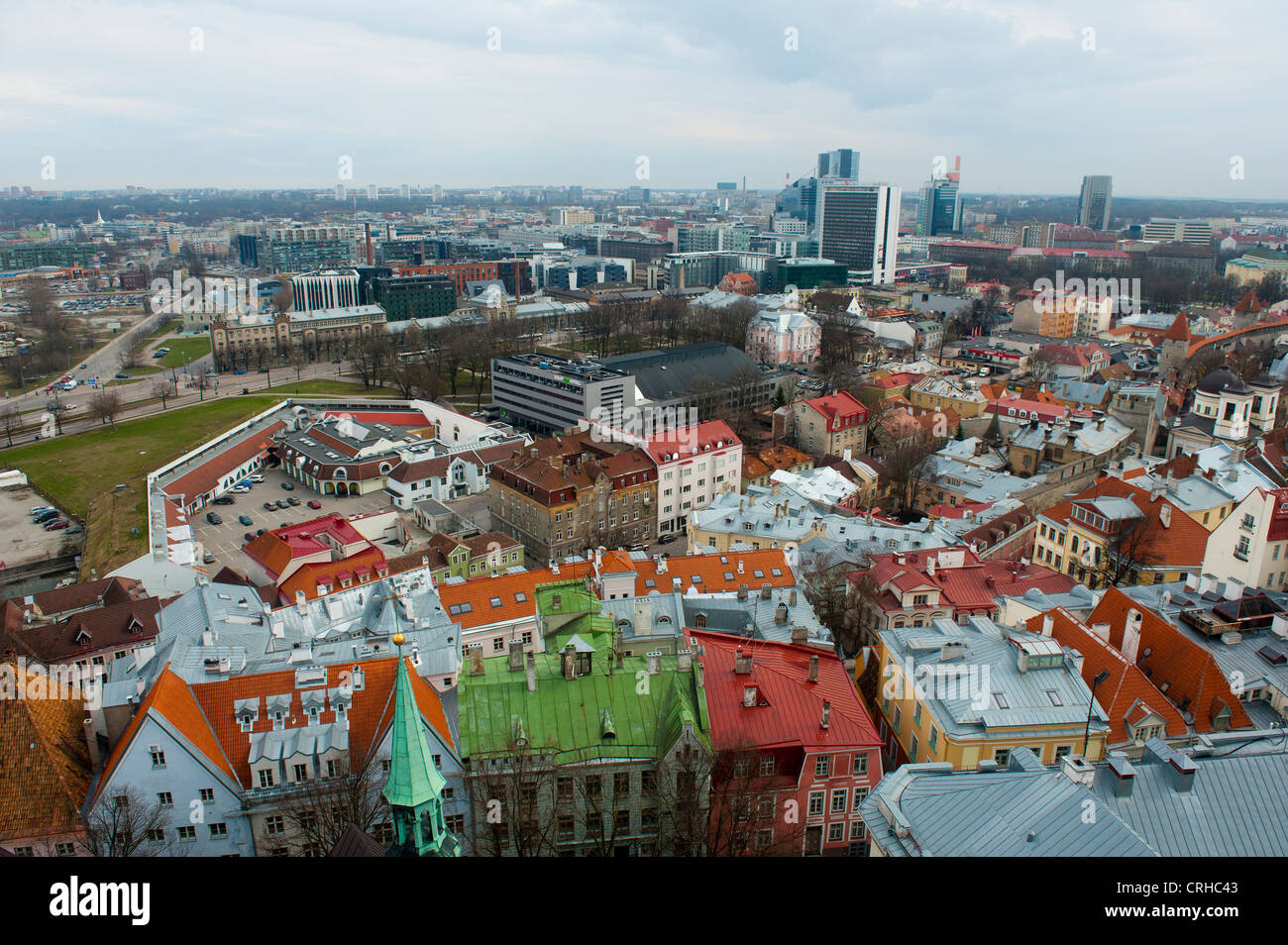 A view of the old town and new town in the distance in Tallinn, Estonia, Baltic States Stock Photo