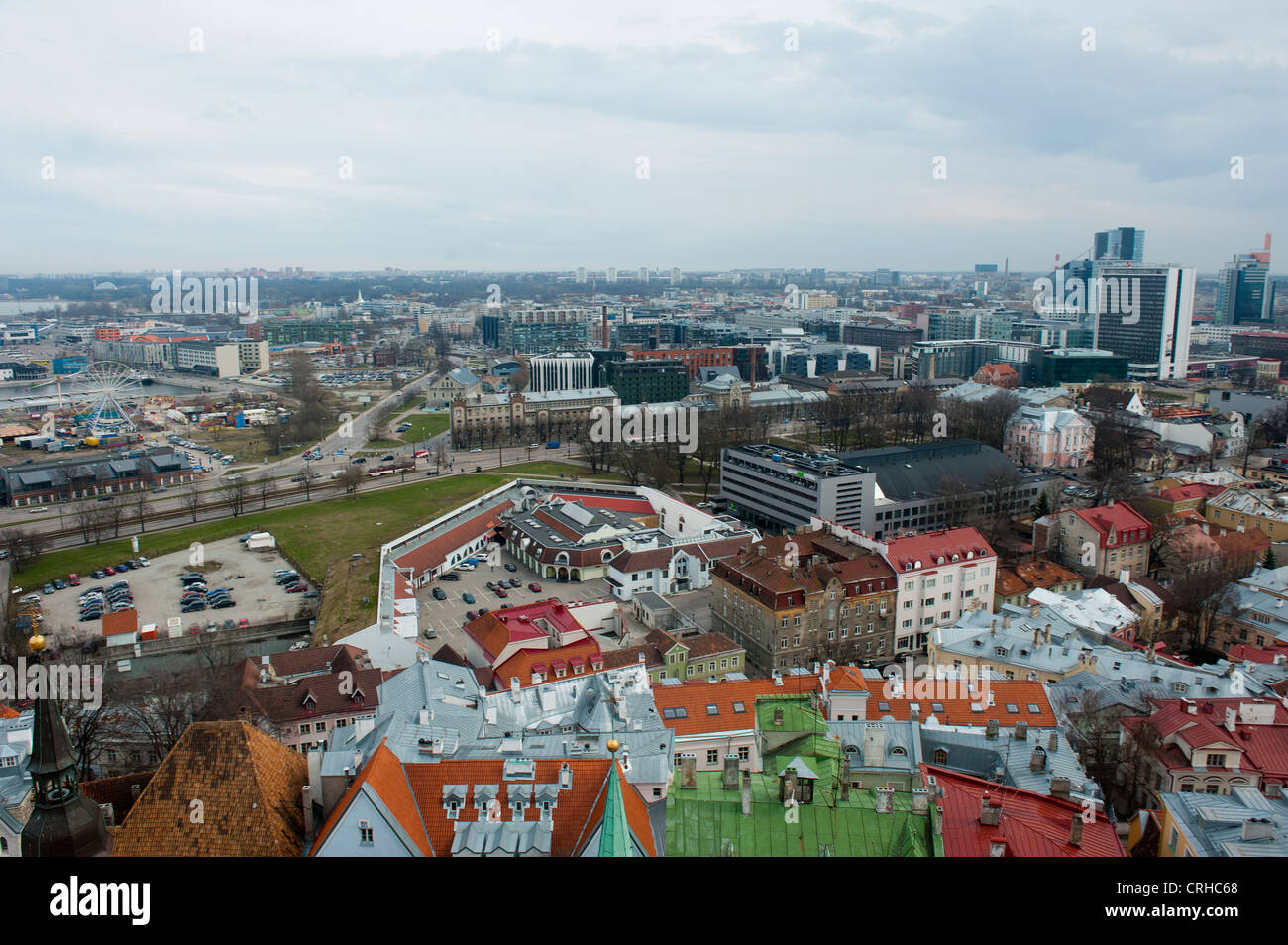 A view of the old town and new town in the distance in Tallinn, Estonia, Baltic States Stock Photo