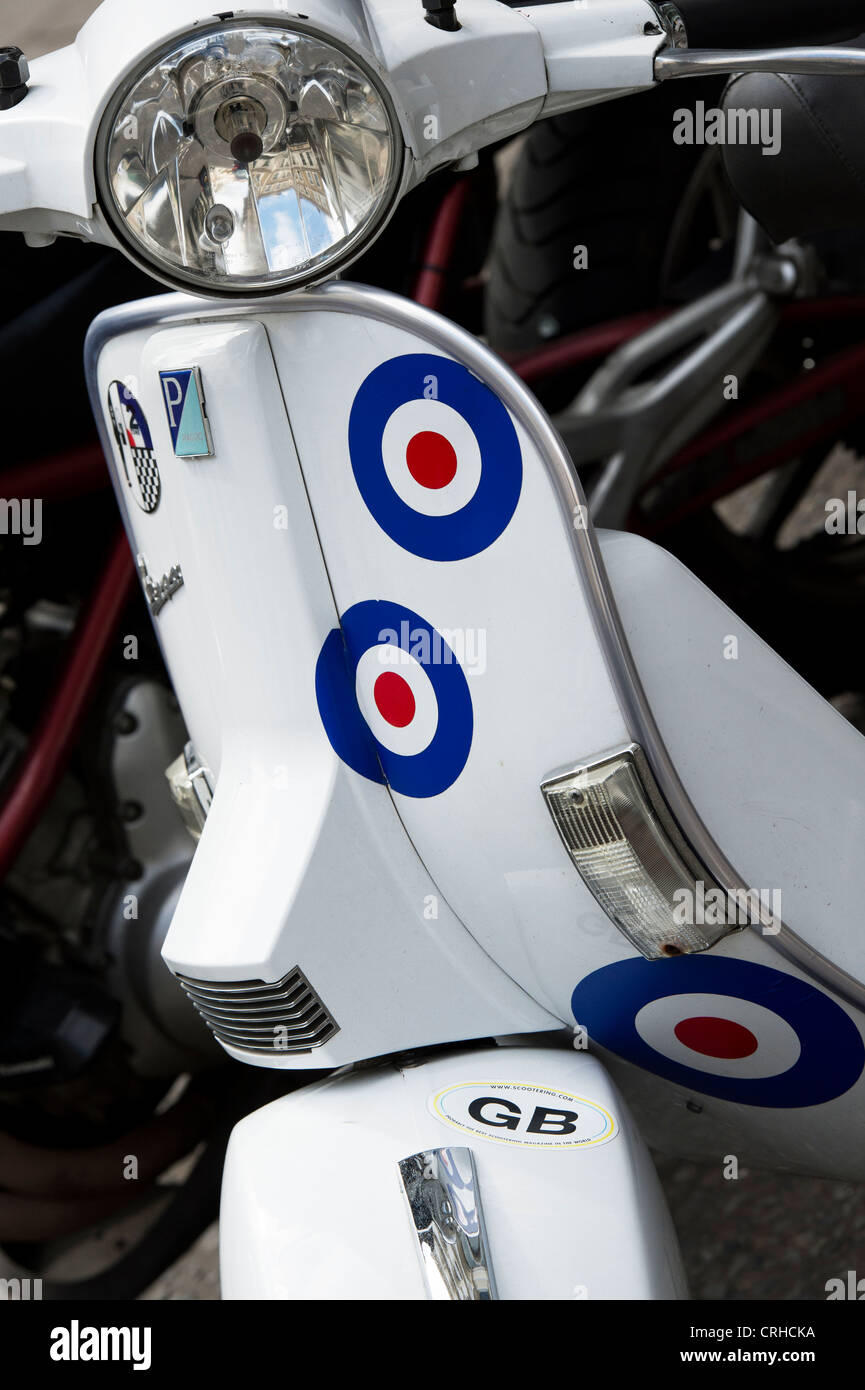 Vespa scooter with Mod stickers Stock Photo