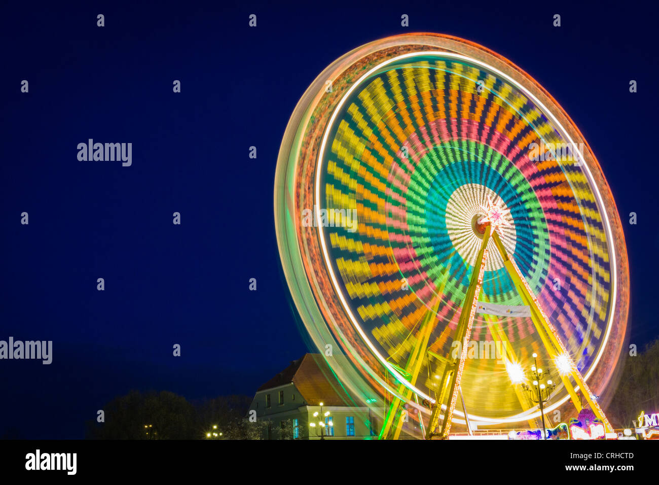 Amusement park ride at night Stock Photo