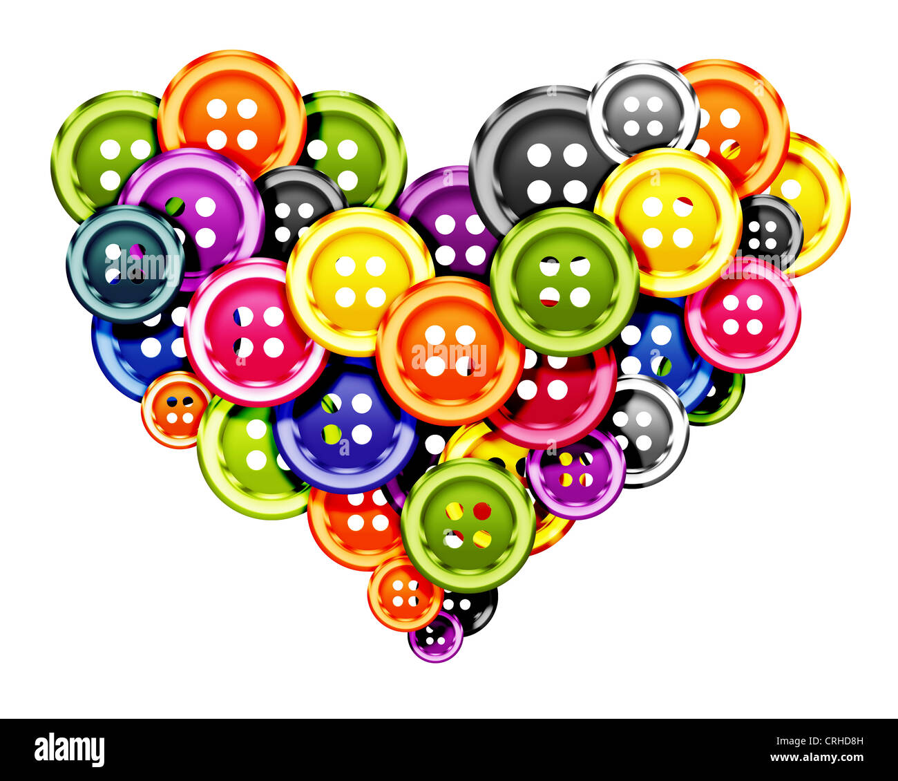 Cloth buttons, Love Heart formed from cloth buttons. Stock Photo