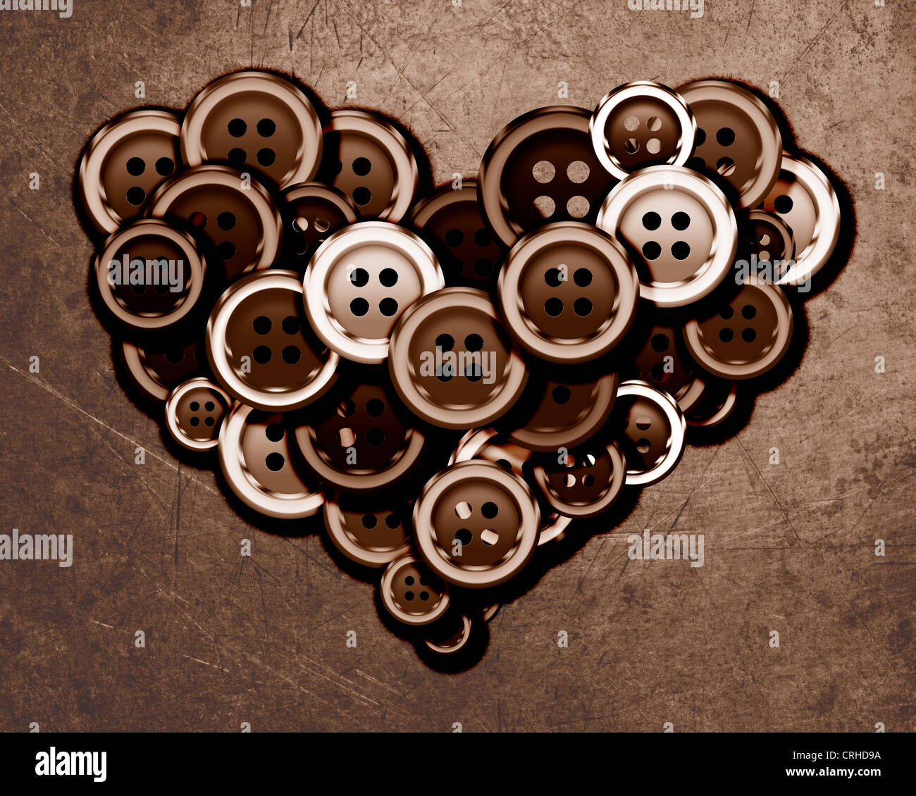 Cloth buttons, Love Heart formed from cloth buttons. Stock Photo